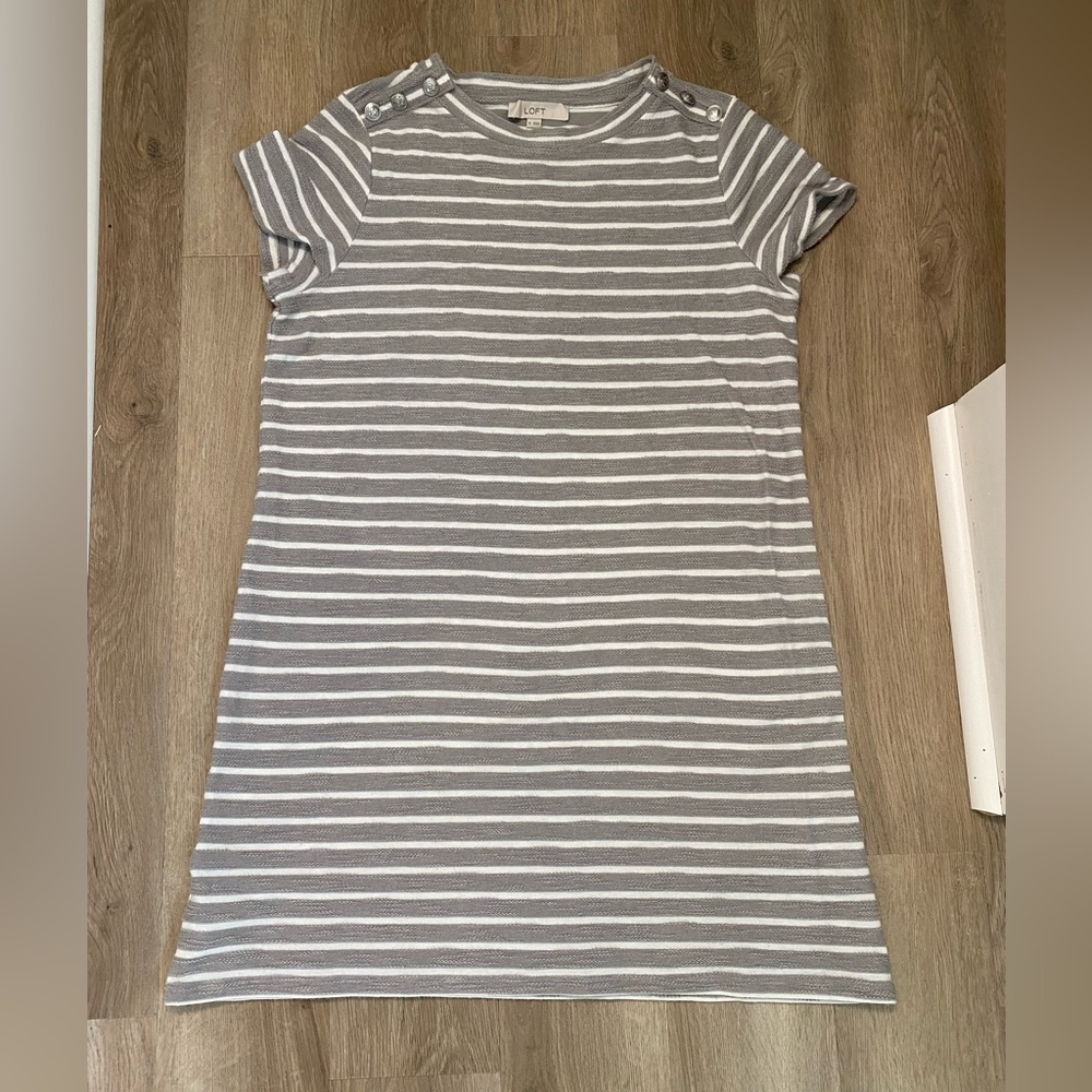 Loft Gray/White Striped Sailor Tee Dress size XL